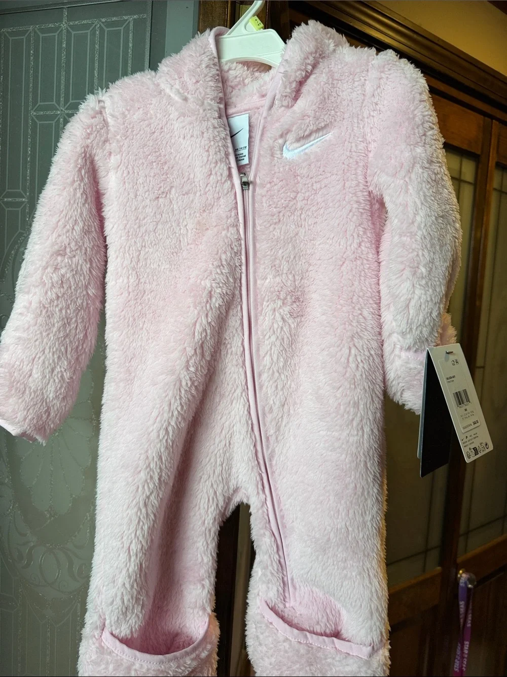Nike Baby Pink Fleece One-Piece Romper! Sz 9 months